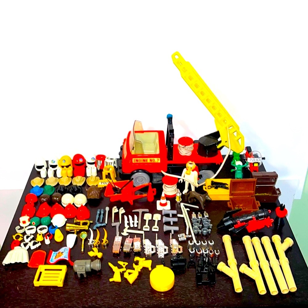 Vintage Playmobil Geobra Lot – Fire Engine No. 7, Motorcycles, Accessories